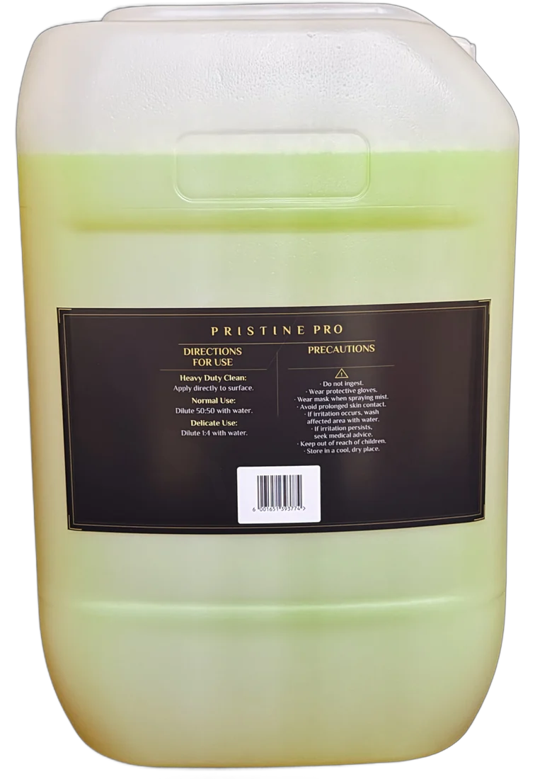 Pristine Pro 25L, back label with directions and barcode