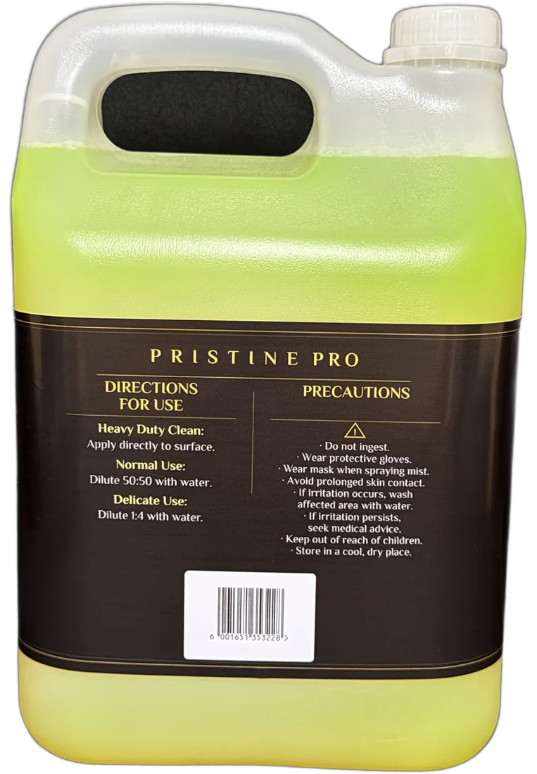 Pristine Pro 5L, back label with directions and barcode